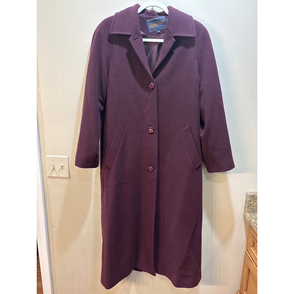 Pendleton Womens Wool Cashmere Long Coat Wine Purple Italian Fabric Size 10